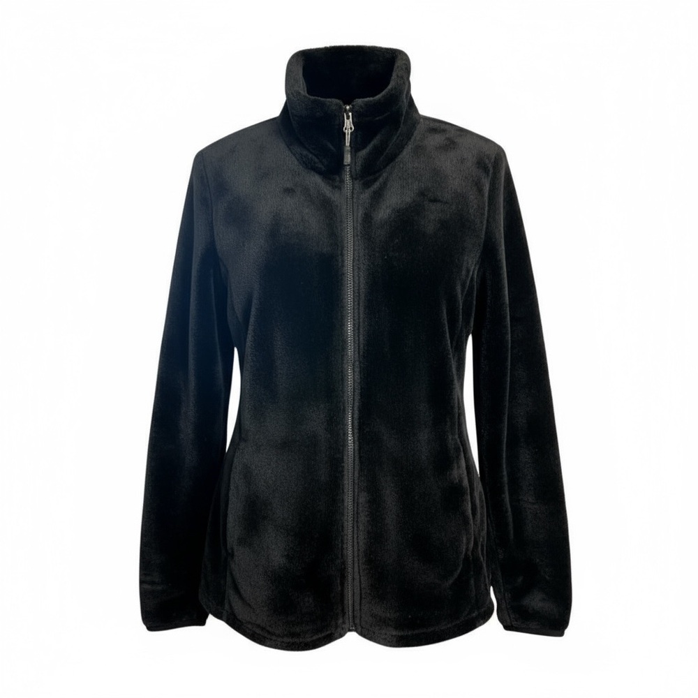 32 Degrees Women’s Heat Full Zip Plush Fussy Fleece Black Mock Neck Jacket Small